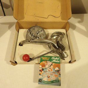 + Mouli Julienne Vtg Salad Maker COMPLETE Shred Dice Grate Chop Slice Red Knob